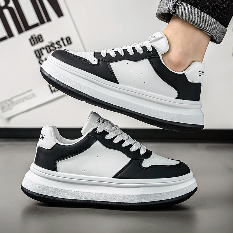 小白鞋男款2025新款秋季黑白熊猫高级感百搭厚底增高运动休闲板鞋
