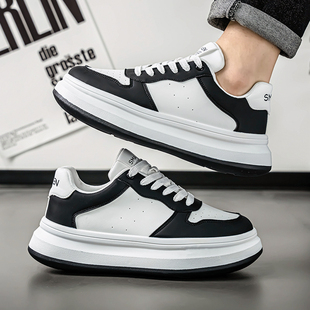 小白鞋男款2025新款秋季黑白熊猫高级感百搭厚底增高运动休闲板鞋