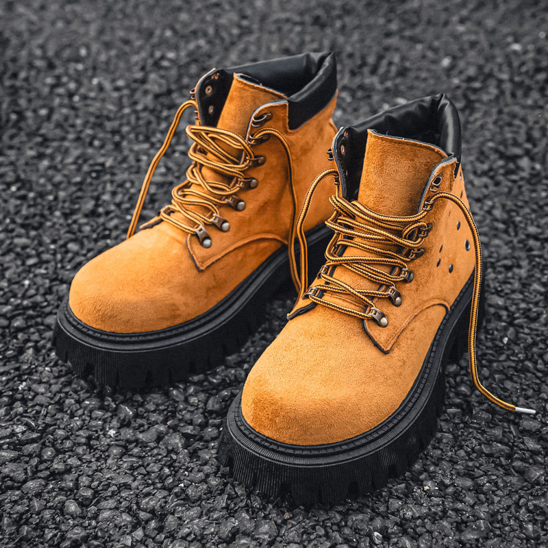 马丁靴男鞋春秋季潮流复古美式厚底工装大黄靴男款英伦风耐磨皮靴