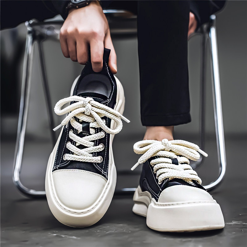 帆布男鞋秋季透气2025新款青少年厚底增高布鞋百搭休闲运动平板鞋