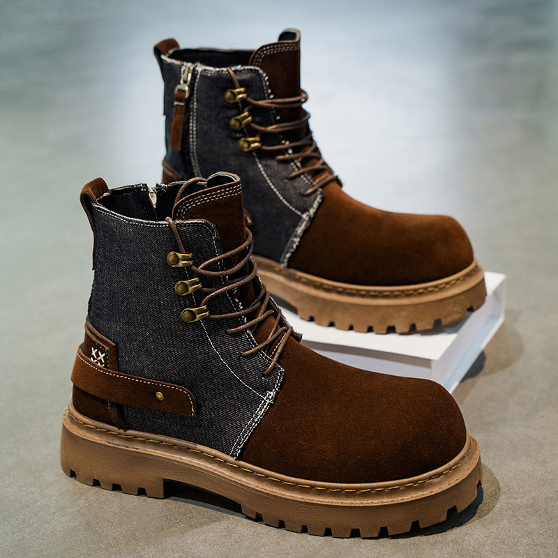 马丁靴男款冬季复古美式休闲棕色高帮皮靴男士中帮运动厚底工装靴