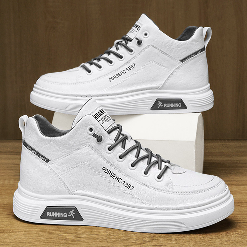 高帮小白鞋男款秋季2025新款白色百搭运动板鞋男士一脚蹬马丁靴子