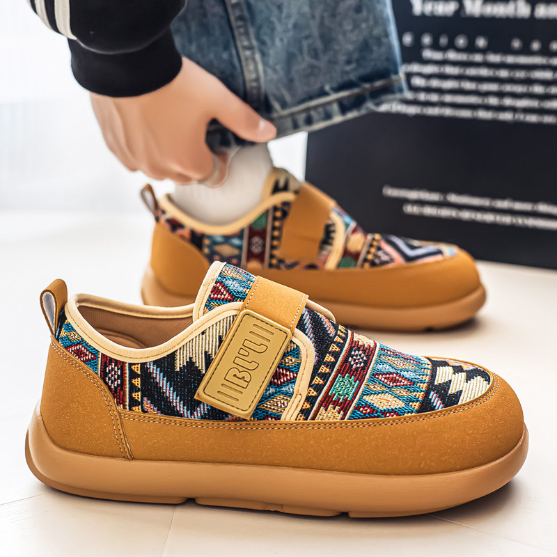 大头男鞋春季魔术贴休闲运动一脚蹬板鞋大码厚底防滑增高勃肯鞋子