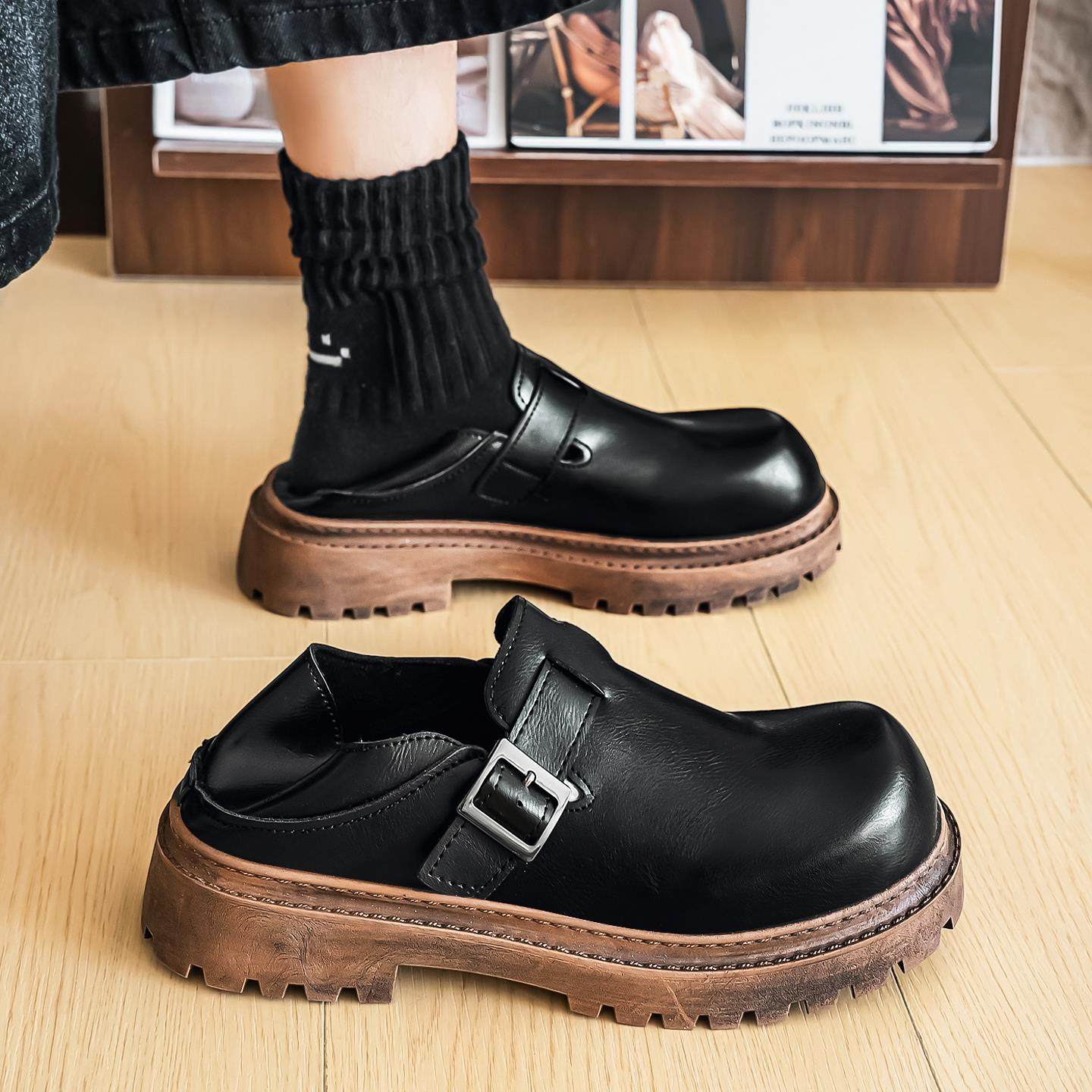 德比大头男鞋秋季增高黑色软底舒适上班商务休闲运动年轻人小皮鞋