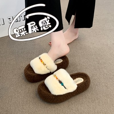 厚底勃肯毛拖鞋女外穿2025