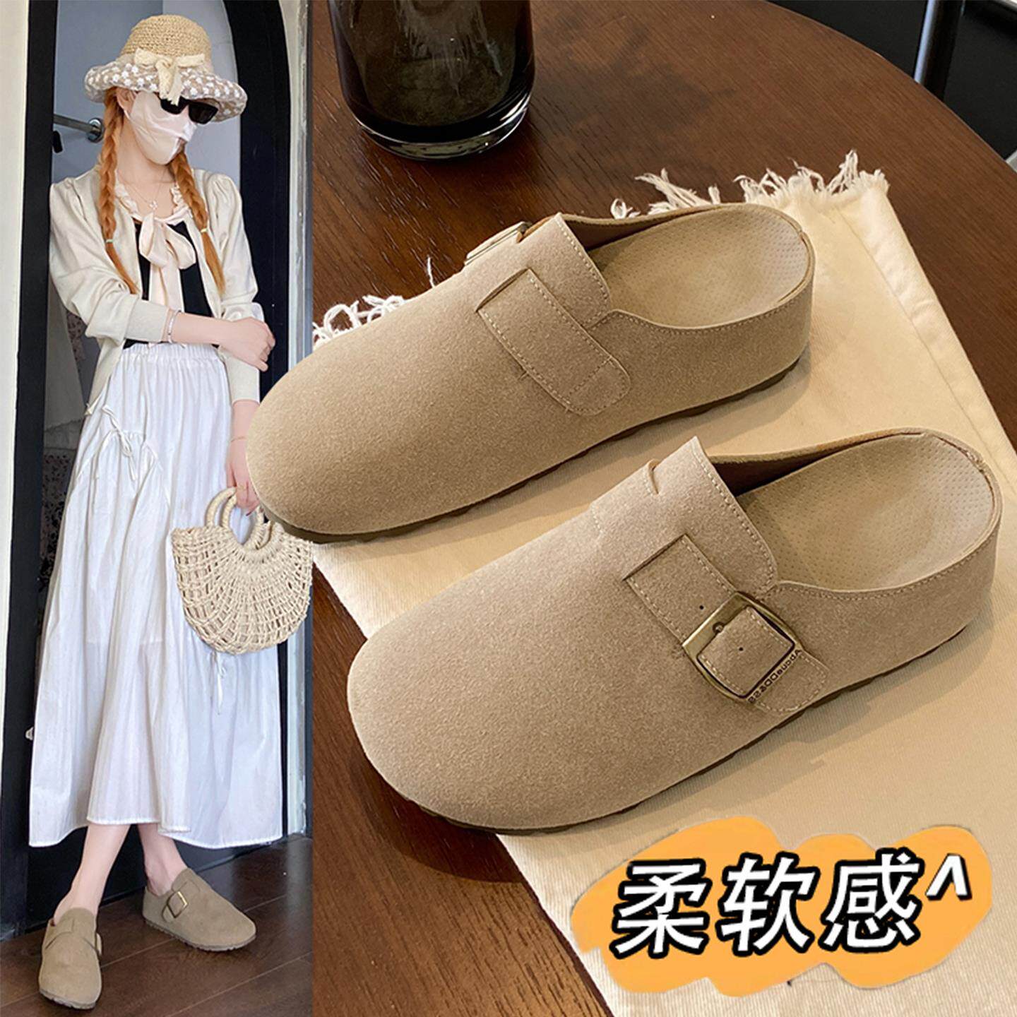内增高勃肯鞋包头孕妇半拖外穿2025秋季爆款一脚蹬懒人博肯鞋34码