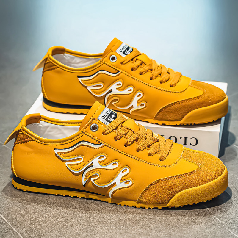 2026新款复古风圆头拼色条纹系带男士德训鞋低帮百搭韩版休闲板鞋