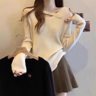 大码慵懒风软糯毛衣女春秋2025新款针织衫打底衫胖mm遮肚上衣藏肉