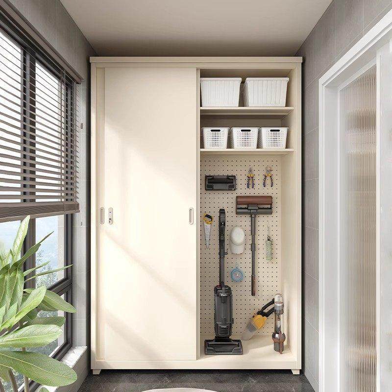 家用阳台储物柜卧室推拉门衣柜室外阳台收纳柜防水防晒带锁置物柜
