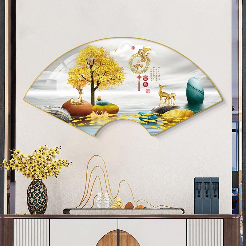 现代简约进门扇形玄关装饰画新中式餐厅墙面壁画客厅书房茶室挂画图片