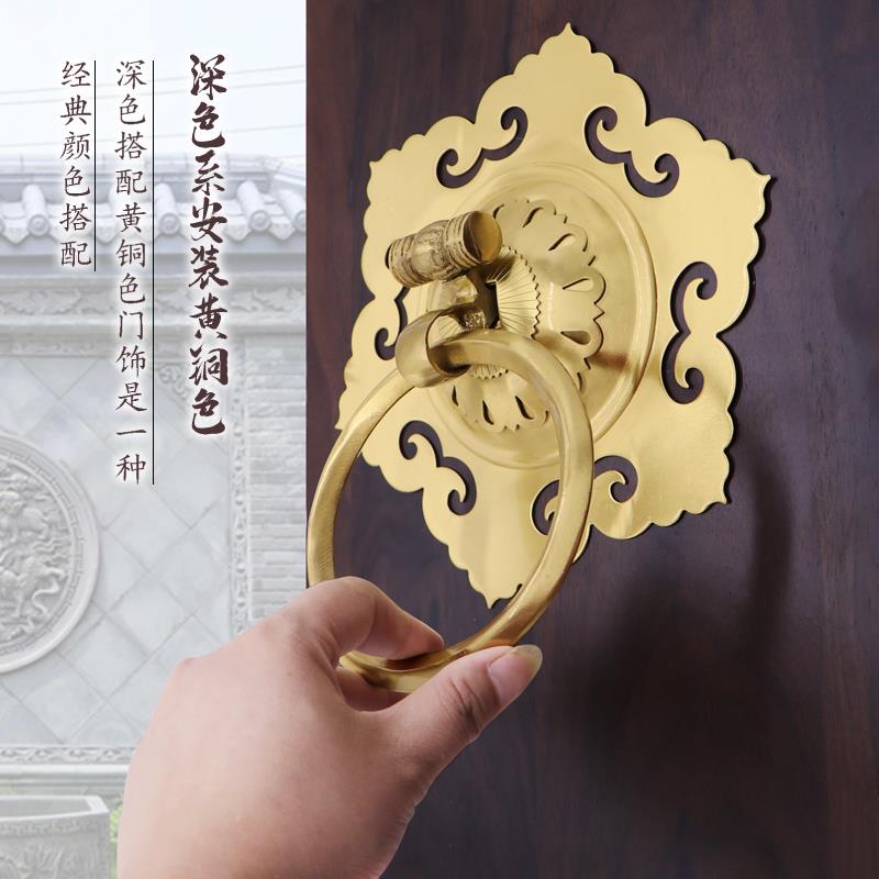 仿古纯铜门环中式大门拉手黄铜老式木门门把手复古圆环门拉手把手