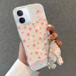 适用vivoY500i手机壳Y300T蝴蝶结碎花y200个性 y78大孔防摔y77不包镜头y50 创意y100唯美小众vivo保护套女款