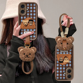 适用iPhone17手机壳16Plus咖啡熊支架15Pro新款 带挂绳14高级感女13全包12防摔11硅胶8 7苹果X可爱XS卡通Max套