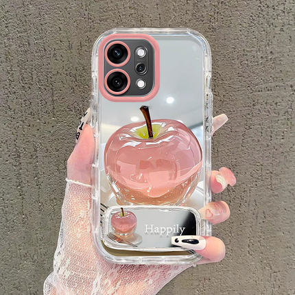 水晶苹果适用OPPOReno14手机壳14Pro镜面支架13个性创意12轻奢高级11全包防摔10网红爆款Reno9/8Pro女款7外壳