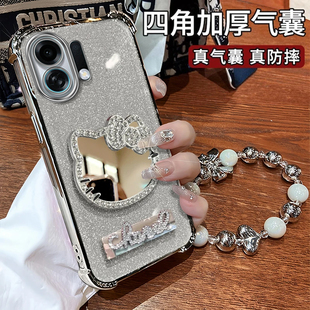 適用OPPOK13turbo新款 k9x高級感OPPO鏡面支架FindX8全包透明x7ultra電鍍四角防摔 手機(jī)殼K12S水鉆KT貓K11女款