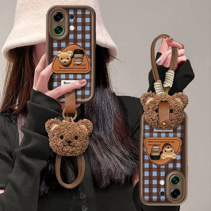 适用OPPOK13Turbo手机壳K12S咖啡熊支架K11X创意挂绳K10可爱卡通OPPO女款Find X8全包硅胶防摔X7ultra保护套