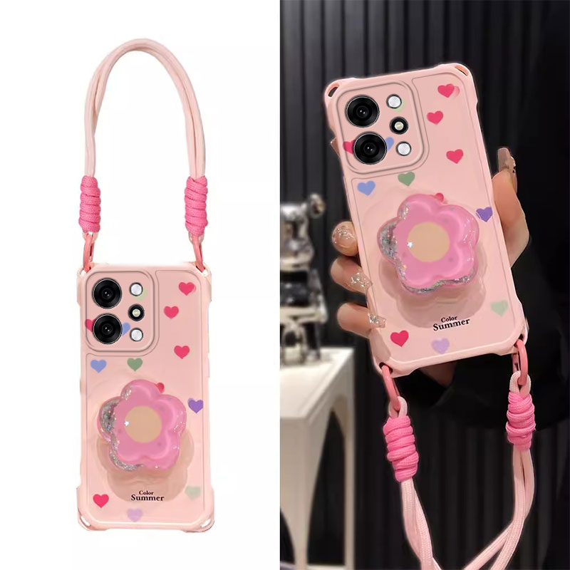 适用OPPOReno14手机壳14Pro彩色爱心Reno13新款带挂绳12高级感小众11少女心10创意reno9/8支架7se四角挂绳壳