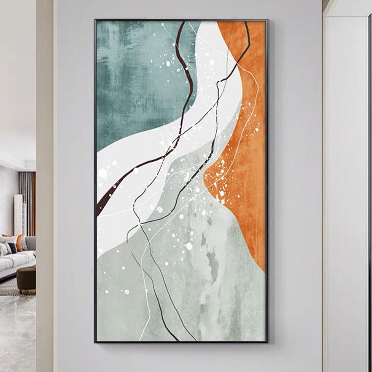 纯手绘抽象油画玄关陆地装饰画点线色块竖款带尺寸挂画现代简约画