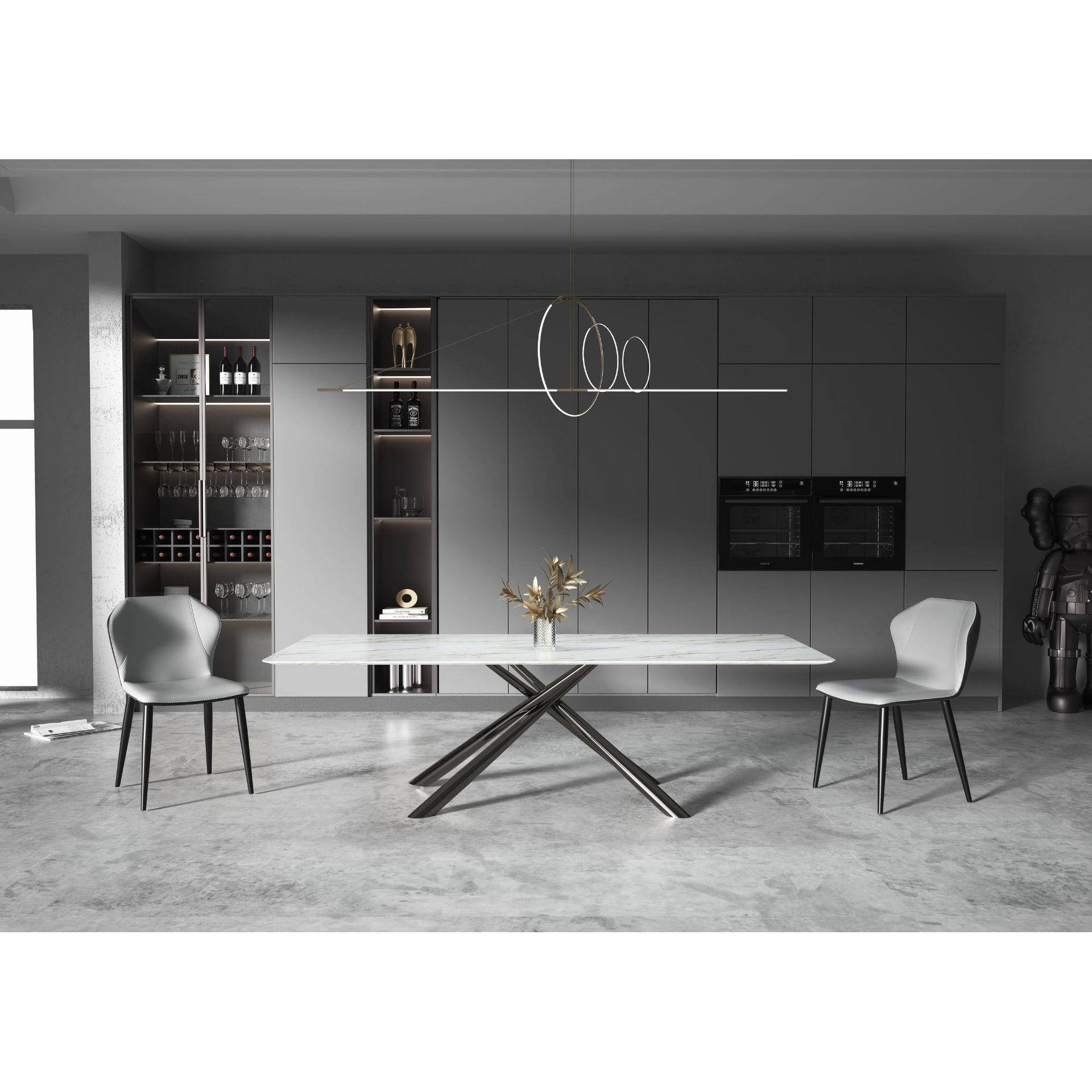 轻奢岩板餐桌椅组合意式圆桌现代简约家用小户型方形岩板饭桌