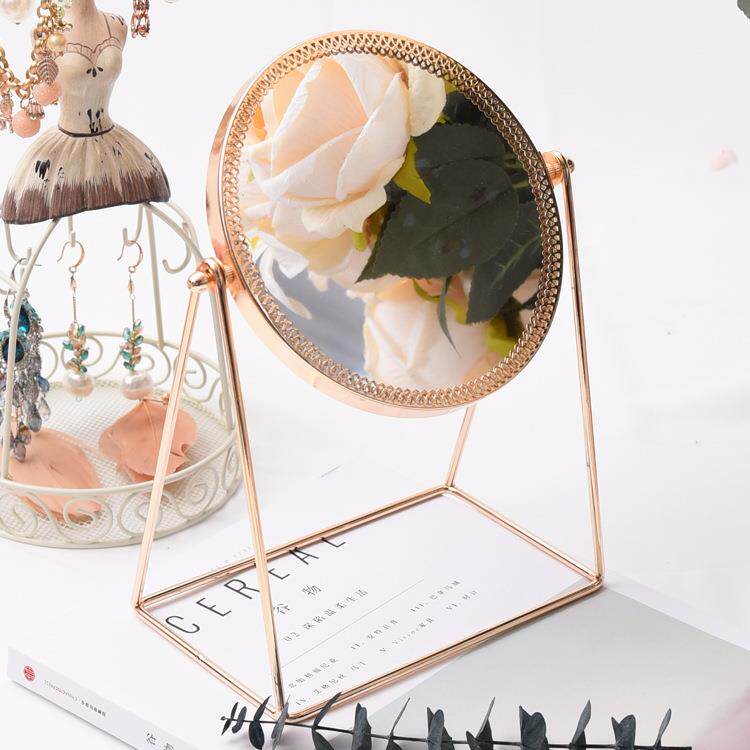 铜制台式化妆镜欧式镜子单面梳妆镜结婚公主镜随身便携多功能展示