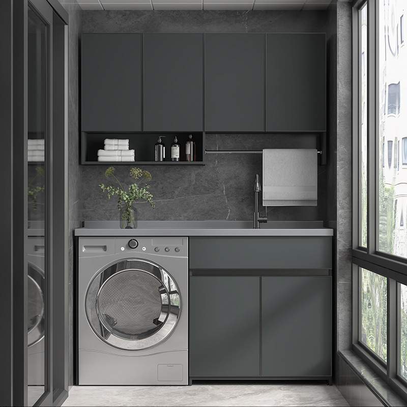 阳台洗衣机柜一体组合太空铝滚筒伴侣池槽脸盆柜带搓板高低盆