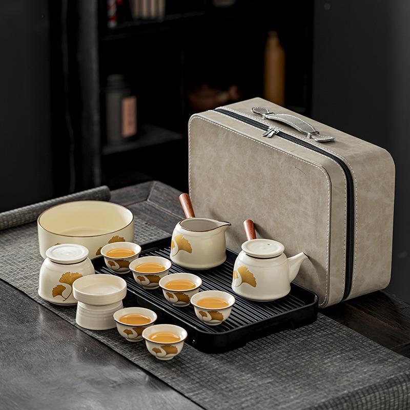 中式汝窑茶具茶盘套装家用轻奢高档陶瓷泡茶壶茶杯旅行商务Logo