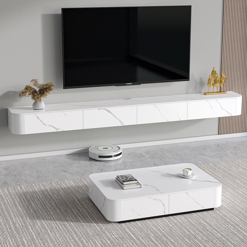 悬空岩板电视柜茶几组合简约现代客厅轻奢小户型悬挂式实木悬浮柜