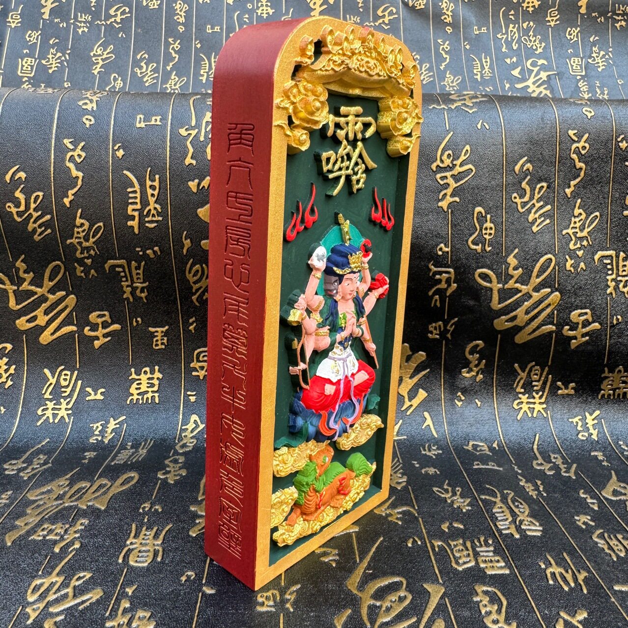 枣木令牌斗姆元君手工彩绘雷震彩绘上金令牌精雕枣木牌