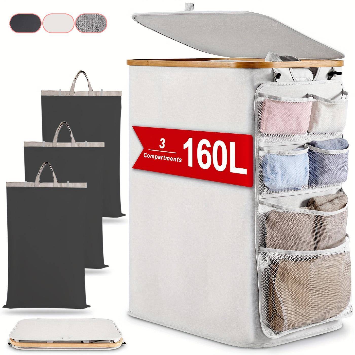 热卖家用大容量带盖脏衣服收纳框可折叠洗衣篮配内袋楠竹布艺