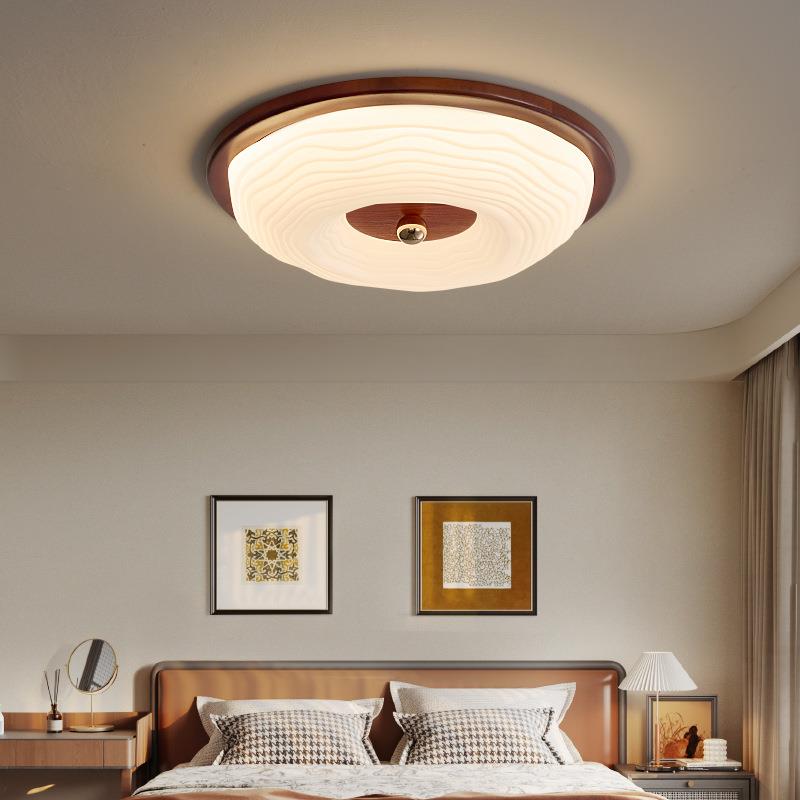 全光谱日式卧室吸顶灯中古护眼主卧灯美式复古书法实木全光谱护眼