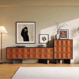 法式中古风实木雕刻客厅电视柜斗柜复古黑加柚木储物柜客厅收纳柜