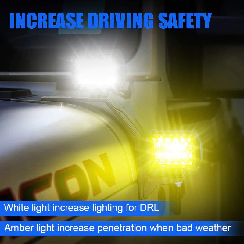 适用于2018+牧马人JL JLU 辅助灯 白黄双色带支架泛光 工作灯