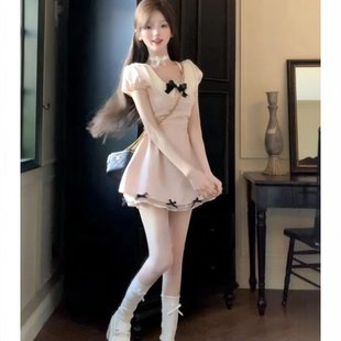 收腰显瘦设计感纯欲甜美蝴蝶结气质连衣裙女 热恋千金风短裙夏季