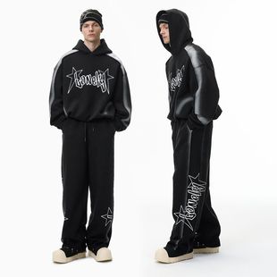 潮 街头喷绘毛边上衣男生短款 boxy空气层连帽卫衣男2025秋冬季 美式