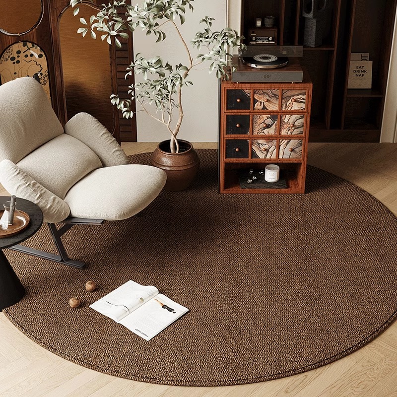 中古风大地毯圆形咖啡色2025新款