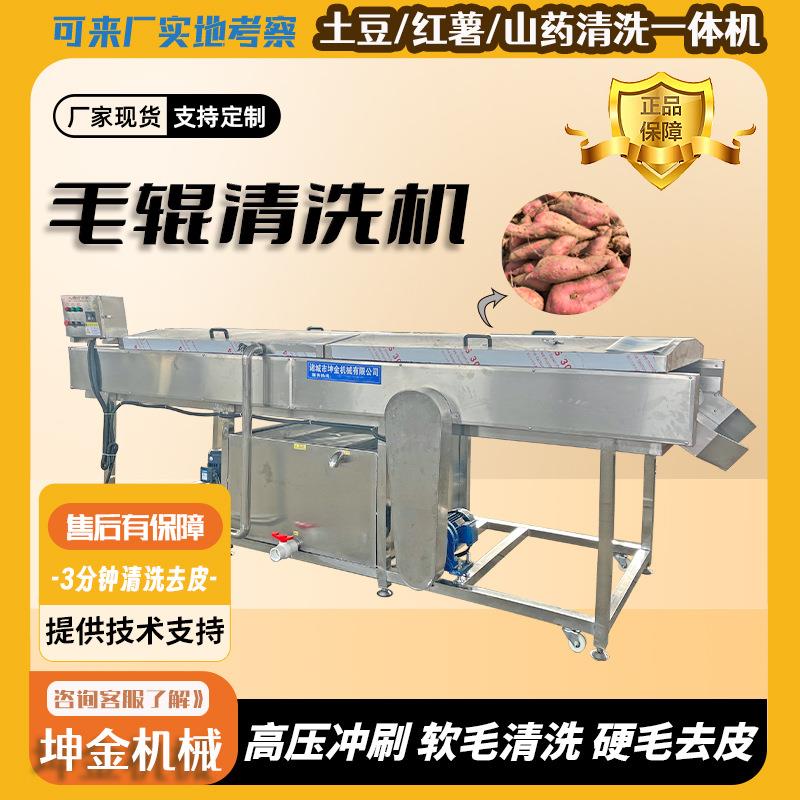 不锈钢苹果青红枣高压清洗设备商用平行毛辊中药材去泥清洗机