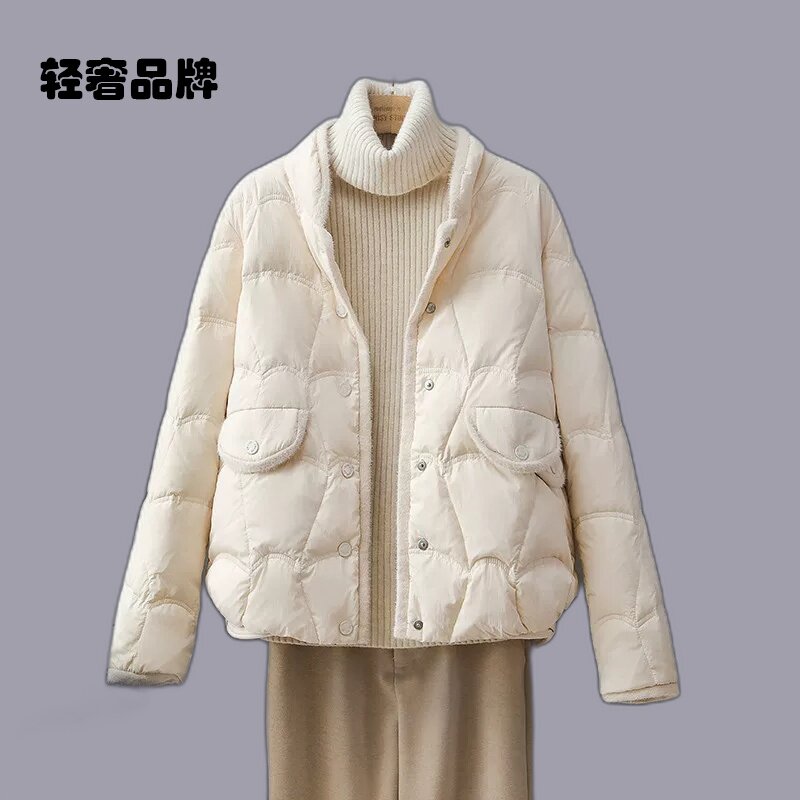 朗姿约定羽绒服女短款2026年新款小个子轻薄气质立领花边冬季外套