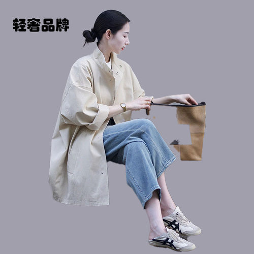 朗姿约定风衣外套女2026年春秋新款小个子休闲宽松简约大衣高级感