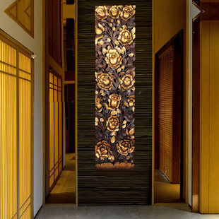 软装 实木描金玫瑰花雕板东南亚泰式 饰品电视背 泰国柚c木木雕 新品