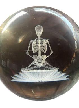 极速医学骨骼模型不净p内雕白骨观水晶球摆件桌面佛堂装饰书房送