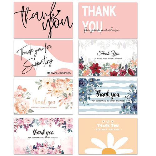 新品10-30pecs 9cm*5.4cm Pink Flowers Thank You Cards For Gif