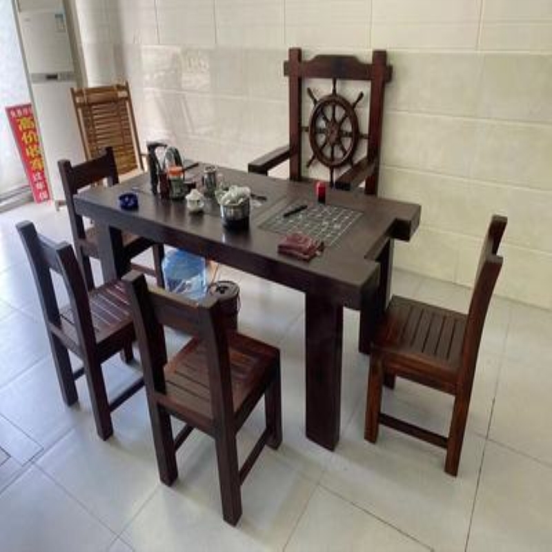 老船木茶桌全实木板桌简约餐桌椅家用功夫大板S桌家具干泡办公室