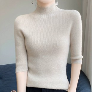 39元 毛Q衣打底衫 半高领女中袖 春秋五分袖 紧身内搭 羊毛衫 极速断码