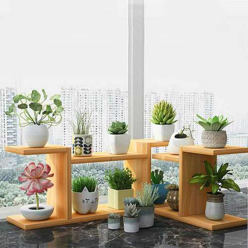 极速Wooden Plant Stand 4 Tier VerCtical Shelf Flower Display