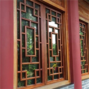 极速定制中式铝窗花木纹隔断铝方A管焊接花格仿古屏风玄廊挂落护