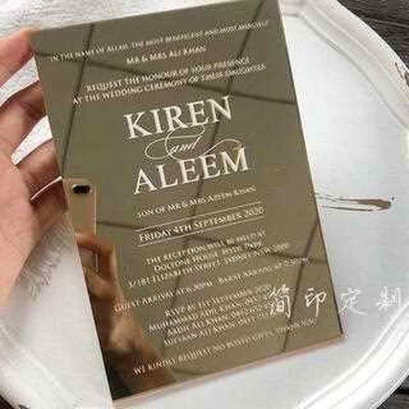 新品商务高端年会全定制金色镜面亚克力结L婚请柬欧式婚礼喜帖邀