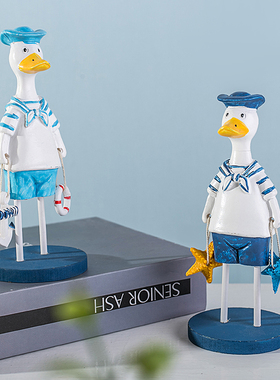 极速地中海鸭子i桌面摆件海洋风办公室儿童房海军鸭玩偶娃娃人偶