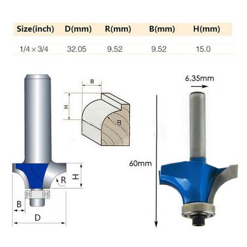 极速1pc 1/4\ Shank 3/4\ Radius Round OIver Router Bit For El