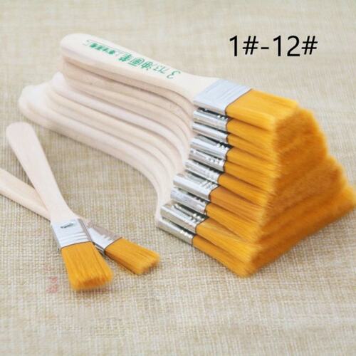 极速12pcs/Sget Flat Nylon Hair Wooden Penholder Oil Painting