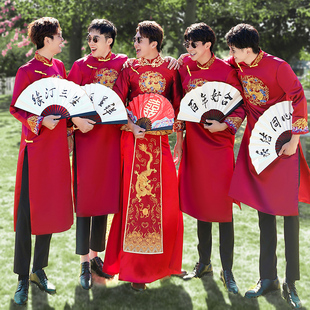 旗袍相 搞笑中国风唐Y装 极速伴郎服中式 兄弟团结婚礼服男2023新款